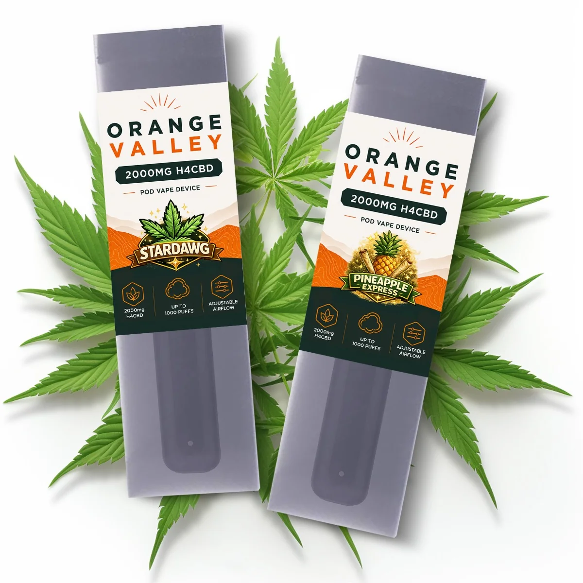 orange_valley_2_main H4CBD Pod Pen 1000 Puffs 2x1ml 2000mg - Image 1